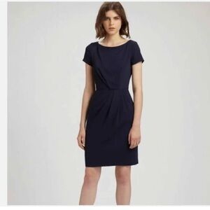 Theory Black Balbina Drapey Wool Blend Dress Career Short Sleeve